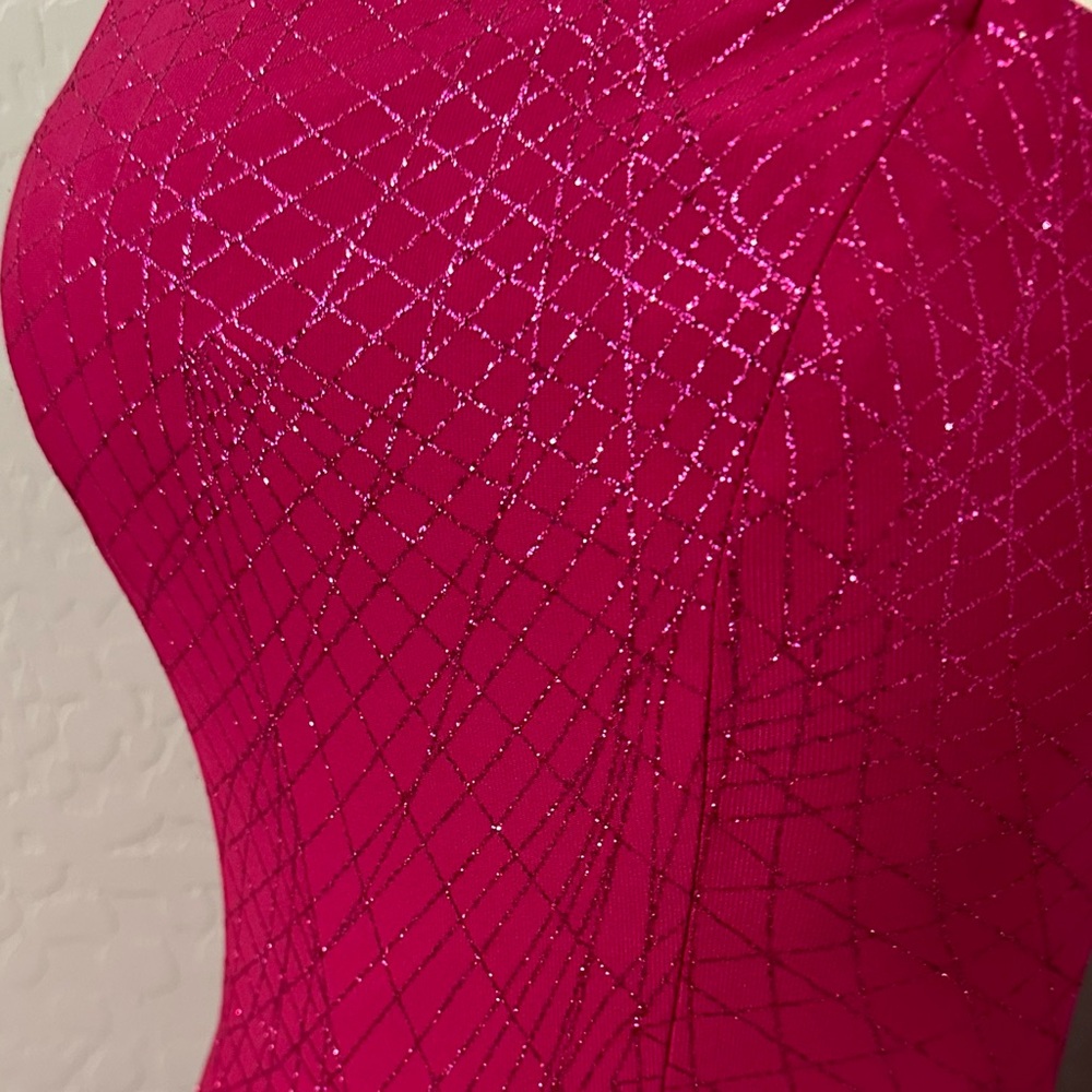 🔴CLEARANCE NEW JOVANI SZ 6 MAGENTA SHIMMER ONE SHOULDER FORMAL EVENING GOWN - Picture 8 of 16